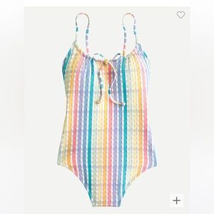 Jcrew swimsuit with a sweet bow at the front and a colorful summery seersucker.